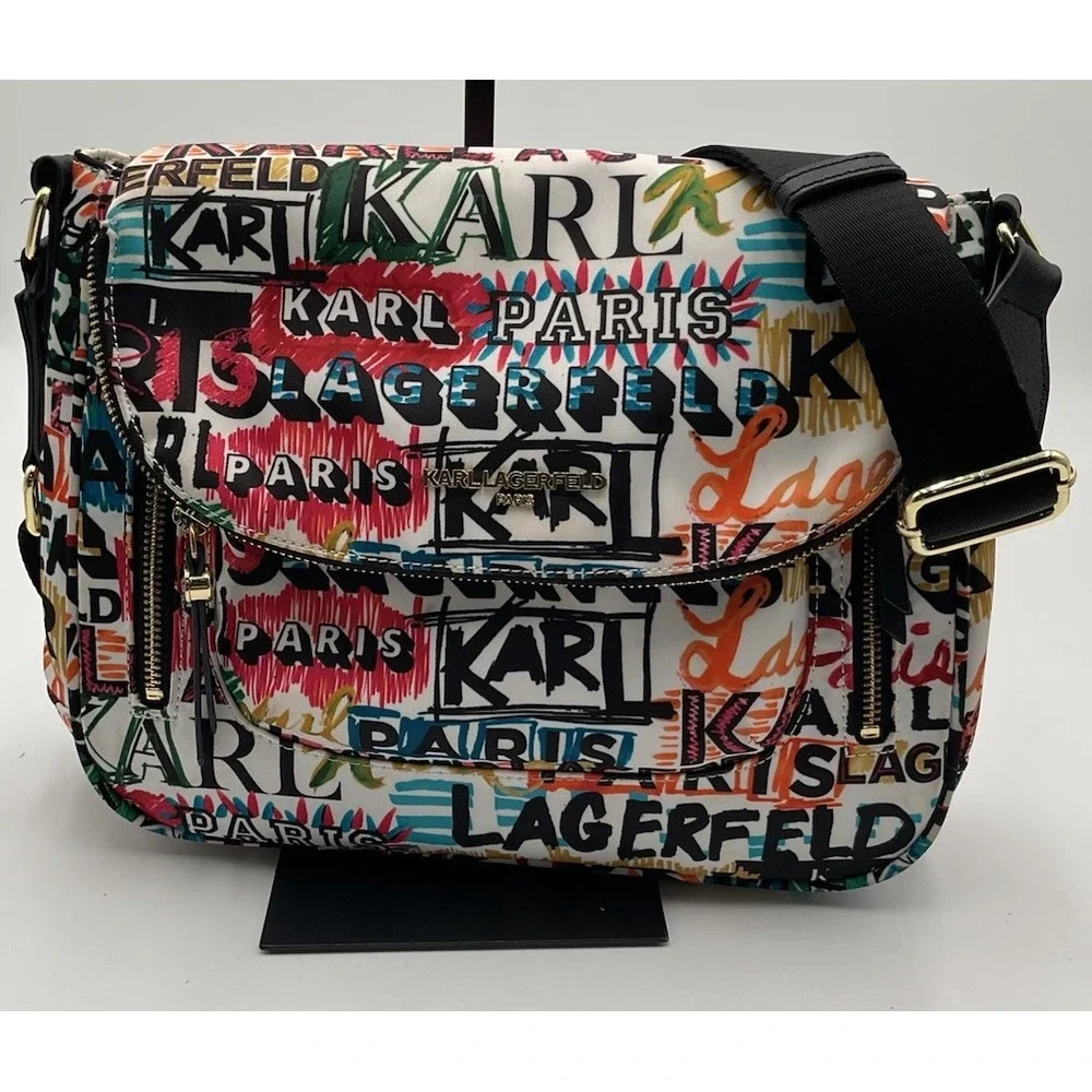 Karl Lagerfeld Paris SCRIBBLES Designer Crossbody Logo Cara Messenger Bag NWOT